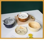 Creative Ceramic Bowls Cartoon Cat Dog Ceramic Noodle Bowls with Lids Cute Animal Soup Salad Fruit Bowl Box Decorative