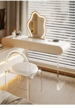 Modern dressing table organizer shelf with 2-tier minimal design holding makeup and accessories on vanity