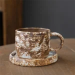 Japanese Ceramic Coffee Mug Saucer Vintage Stoneware Breakfast Oat Mug Creative Afternoon Camellia Flower Tea Cup Home Water