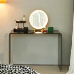 Minimalist vanity desk with drawers and mirror - Goldoma modern dressing table with stool