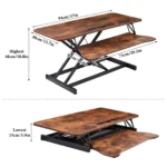 37" Wide Stand Up Desk Riser, Home Office Height Adjustable Standing Desk Converter – angled view