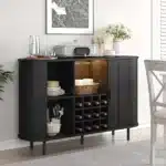 Wine Bar Cabinet w/ LED Light,Liquor Cabinet for Home,Coffee Bar Cabinet w/ Wine Rack & Glass Holder,Walnut Buffet