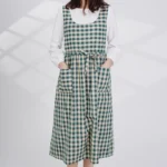 Korean Fresh Cotton Plaid Apron Side Slit Tie Gardening Vintage Apron Flower Shop Coffee Shop Restaurant Baking Apron