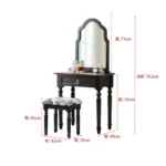 Modern white dressing table with mirror and stool in a bedroom setting
