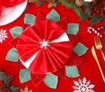 Holiday Christmas Applique Poinsettia Red Green Embroidered Christmas Flower Table Placemat for Home Dinner Xmas Table Top