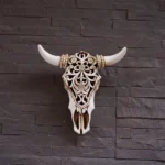 Creative 3D Longhorn Cow Skull Head Ornament Wall Hanging Resin Animal Statue Crafts Home Office Decor Retro Bull Skull