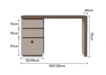 Minimalist wood dressing table with mirror and three storage drawers in modern bedroom setting