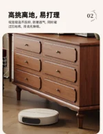 Minimalist oak wood dressing table with mirror, stool, and six drawers in a modern bedroom setting
