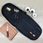 Durable knife carrying case with 21 pockets for chef knives and kitchen utensils