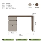 Minimalist wood dressing table with mirror and three storage drawers in modern bedroom setting