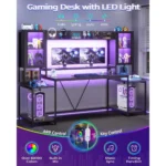 Gaming Desk 74.8'' with LED Lights, Hutch and Storage Shelves, Computer Desk with Monitor Stand, Large PC Gamer, Customized
