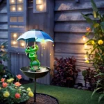Outdoor Solar Frog Figurine Lights with Umbrella Solar Bird Feeder Frog Garden Decor Hummingbird Feeder Decorative Path