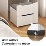 Modern flip cover dressing table with LED light, stool, and three drawers in a bedroom setup