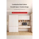 Solid wood desk with wardrobe and bookshelf combo for home office – Goldoma