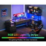 79 inch L Shaped Desk with 5 Drawers, Reversible L Shaped Gaming Desk with LED Light & 2 Power Outlets, Customized