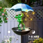 Outdoor Solar Frog Figurine Lights with Umbrella Solar Bird Feeder Frog Garden Decor Hummingbird Feeder Decorative Path