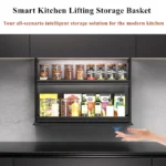 Smart Pull Down Cabinet Organizer Touch Control Lift Shelf LED Upper Storage Senior Handicap High Ceiling Kitchen Accessory