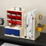 Desk Organizer with Retractable Bookend, Multi-Compartment Matte Finish, Hanging Storage Board, Large Capacity Pen Holder