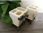 Bathroom Accessories Vintage Flower Ceramic Toothbrush Holder Bathroom Couple Toothbrush Toothpaste Storage Holder Bathroom