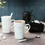 12 Constellations 420 Ml Ceramic Mugs Creative Mugs With Spoon Lid Black Mug New Bone China Coffee Cup Drinkware Couples