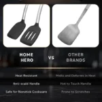 Goldoma silicone spatula set with two heat-resistant spatulas on a nonstick pan