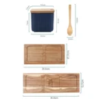 Ceramic kitchen storage container set with matte striped design and spoon