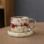 Japanese Ceramic Coffee Mug Saucer Vintage Stoneware Breakfast Oat Mug Creative Afternoon Camellia Flower Tea Cup Home Water