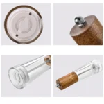Manual pepper grinder with acrylic body and ceramic core on kitchen counter