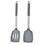 Goldoma silicone spatula set with two heat-resistant spatulas on a nonstick pan