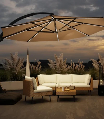 11FT Solar Powered LED Light Cantilever Patio Umbrella with Base Included, Large Cantilever Umbrella with, Customized