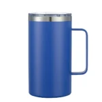 24oz double wall coffee mug with handle and leak-proof lid on a wooden table