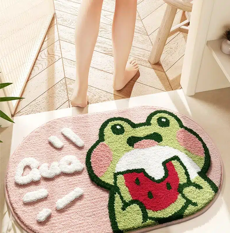 40*60cm Bath Mat Cute Pink Cartoon Frog Bathroom Carpet Bathtub Entrance Waterproof Slip-resistant Foot Mats Toilet Shower