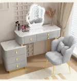 White modern dressing table with mirror and makeup stool - Goldoma furniture