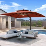 10 X 13 FT Cantilever Patio Umbrella with Base Included & Led Lights Outdoor Rectangle Offset Large Double Top,