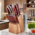 XITUO Kitchen Knife Set 15PCS With Wooden Block,Laser Damascus Pattern Steel Professional Chef Knife,With Scissor Sharpening
