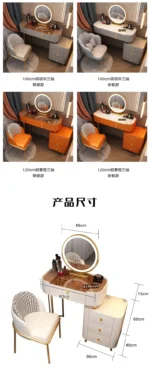 Modern dressing table with mirror and stool in a minimalist bedroom setup