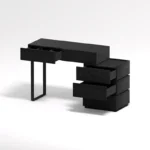 Italian minimalist dressing table with mirror and stool in black finish for bedroom