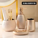 Rose gold ceramic wash bathroom Accessories set hotel bathroom wash Soap set dish lotion bottle mouth wash cup Toothbrush