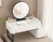 Modern minimalist dressing table with storage shelf in white finish