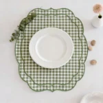 Wave Edge Embroidered Checkered Placemat 4PCS Cotton and Linen Reusable Wedding Party Desktop Decoration – side view