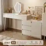 Solid Wood Dressing Table with Mirror and Stool - White – in a cozy room setting
