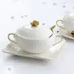 Embossed Ceramic Dessert Soup Bowl White Stew Cup Luxury Gold-plated Exquisite Soup Cup Porridge Bowl Tableware Kitchen