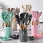 12PCS Food Grade Silicone Kitchen Cookware Utensils Turner Spatula Measuring Spoons Practical Cooking Tool Kitchenware Set