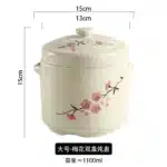 Ceramic Stew Pot Japan Plum Blossom Stew Bowl Double Lid Stewed Bird's Nest Steamed Egg Double Handle Egg Cup Kitchen