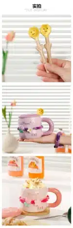 Girls Household Lovely Flower Ceramic Cup with Lid Spoon Advanced Mug Tulip Cup – top view