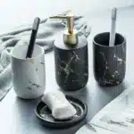 Marble Soap Dispenser Pump Bottle Ceramic Bathroom Accessory Set Home Couple Mouthwash Cup Soap Dish Washing Tools Luxury