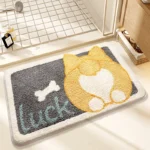 Non slip bathroom rug with frog and bear flocking design on bathroom floor