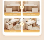 White wooden dressing table with mirror and stool in a modern bedroom setting, featuring LED lighting and organized drawers - Goldoma dressing table with mirror