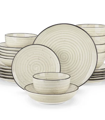 vancasso 24/48 Piece Beige Plates Dinner Sets Ceramic Dinnerware Sets Handpainted Spiral With 6 Dinner