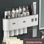 Magnetic Toothbrush Holder Storage Rack Automatic Toothpaste Dispenser Wall-Mounted Waterproof Bathroom Storage Accessories